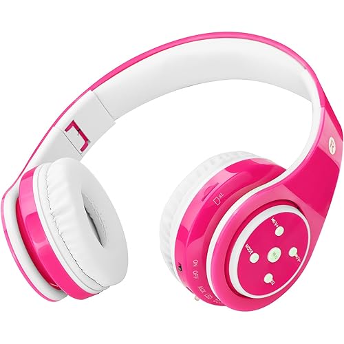 Kids Headphones Bluetooth Wireless 85db Volume Limited Childrens Headset, up to 6-8 Hours Play, Stereo Sound, SD Card Slot, Over-Ear and Build-in Mic Wireless/Wired Headphones for Boys Girls(Pink)