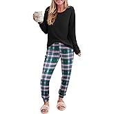 Ekouaer Pajama Sets for Women 2 Piece Plaid Pjs Long Sleeve Lounge Sets Comfy Gingham Nightwear with Pockets