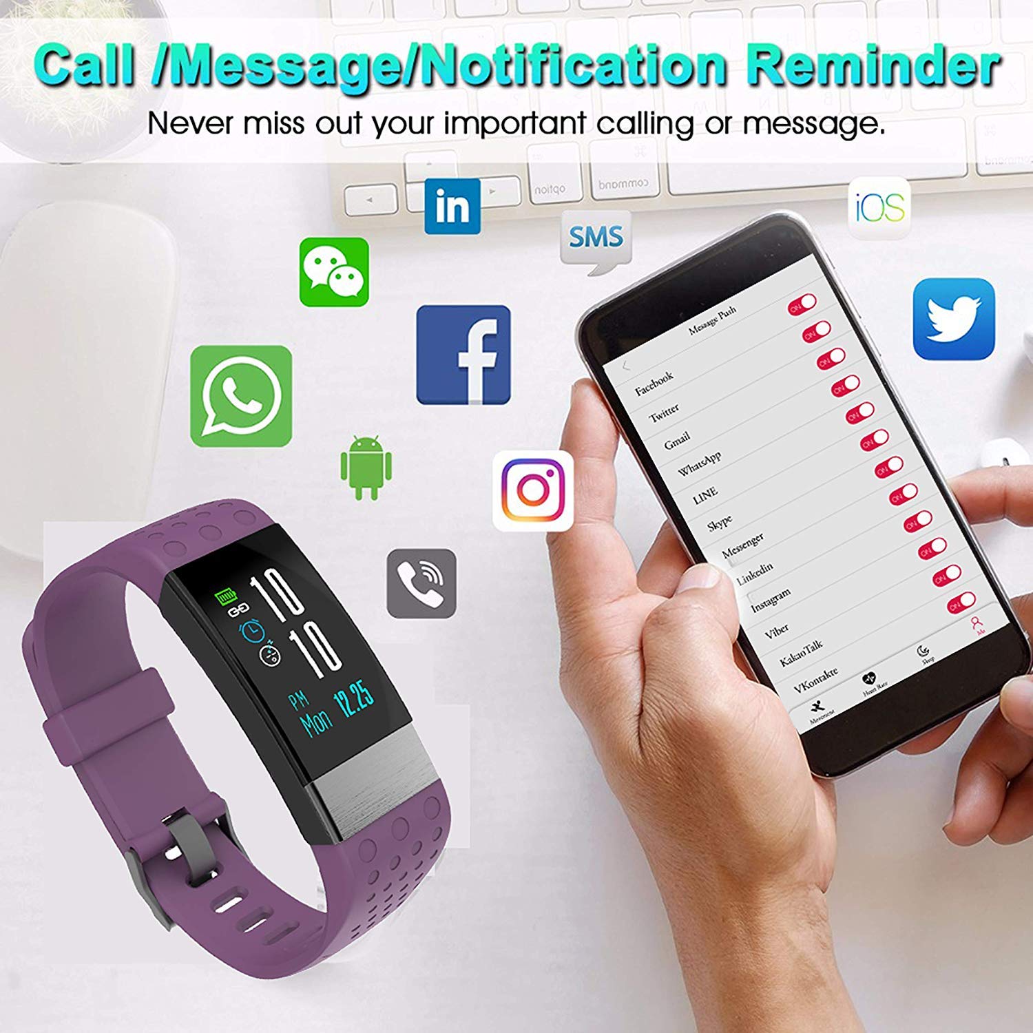 KXCD-TECH Fitness Tracker, Smartwatch with Heart Rate Monitor Waterproof Smart Fitness Watch with Pedometer Sleep Monitor, Show Text Messages, Step Counter Activity Wristband for Kids Women Men