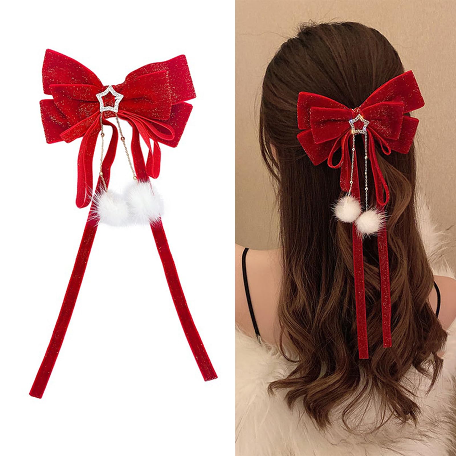 minkissy Christmas Red Hair Bow Red Ribbon for Hair Big Bow Hair Clip Bowknot Barrette Hair Accessories for Women Girls Christmas Hair Clips ()