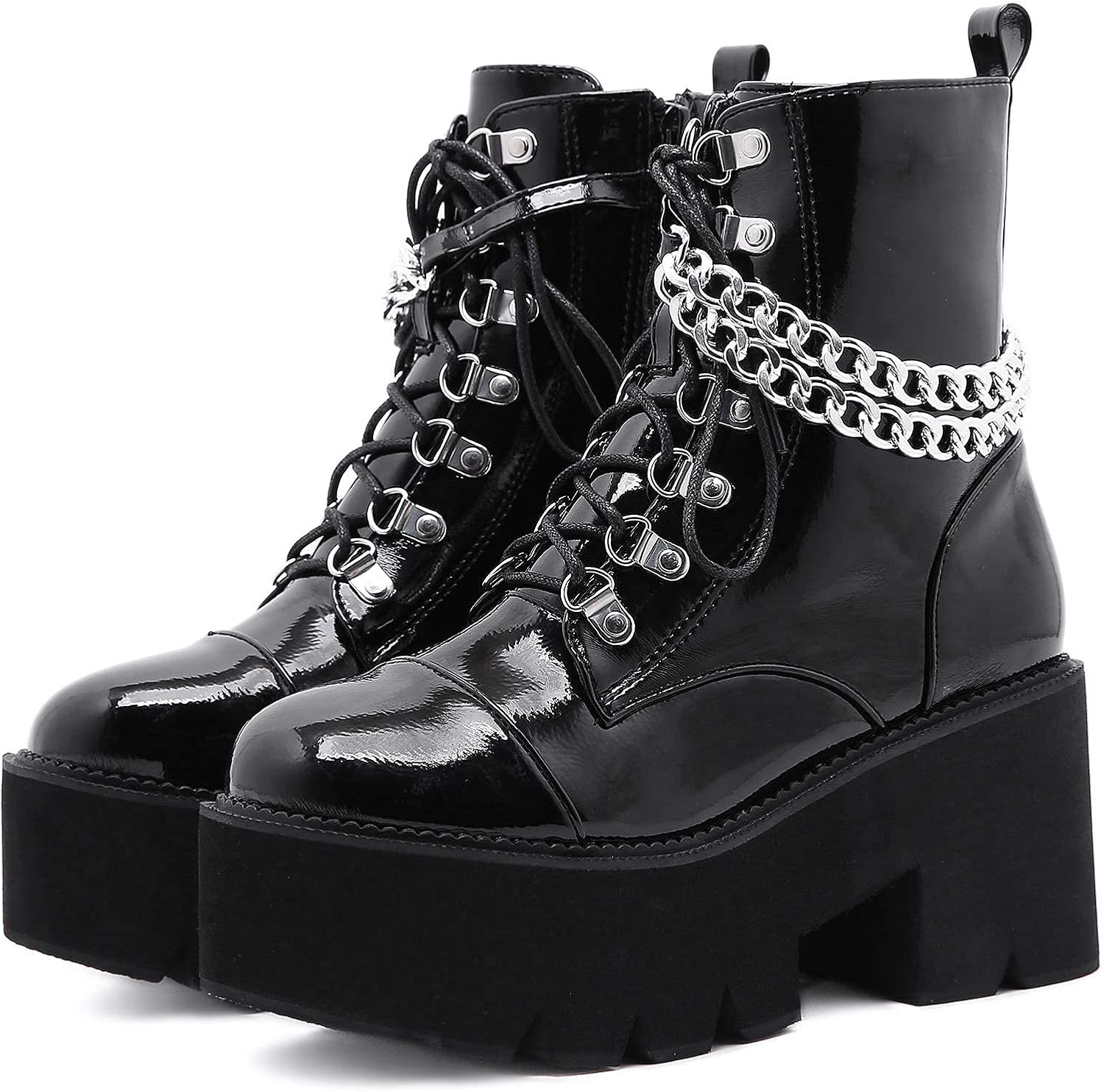 Amazon.com: YIYA Women's Studded Combat Boots Black Chunky Heel Platform Gothic Shoes Sexy Chain Zipper Motorcycle Booties for Women: Shoes