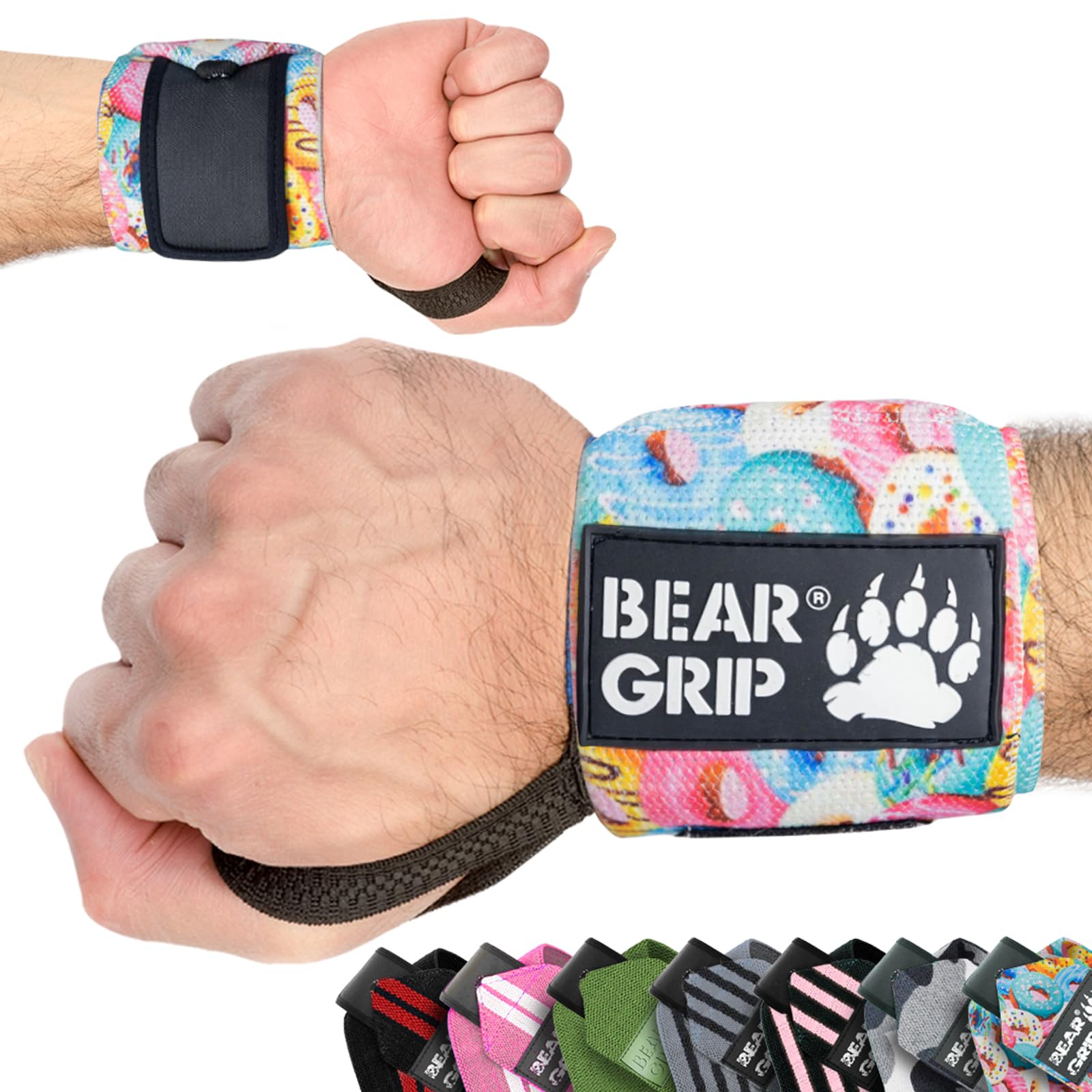 BEAR GRIP - Weight lifting wrist support wraps (Sold in pairs) (BEAR-GRIP-DONUT) — image 1