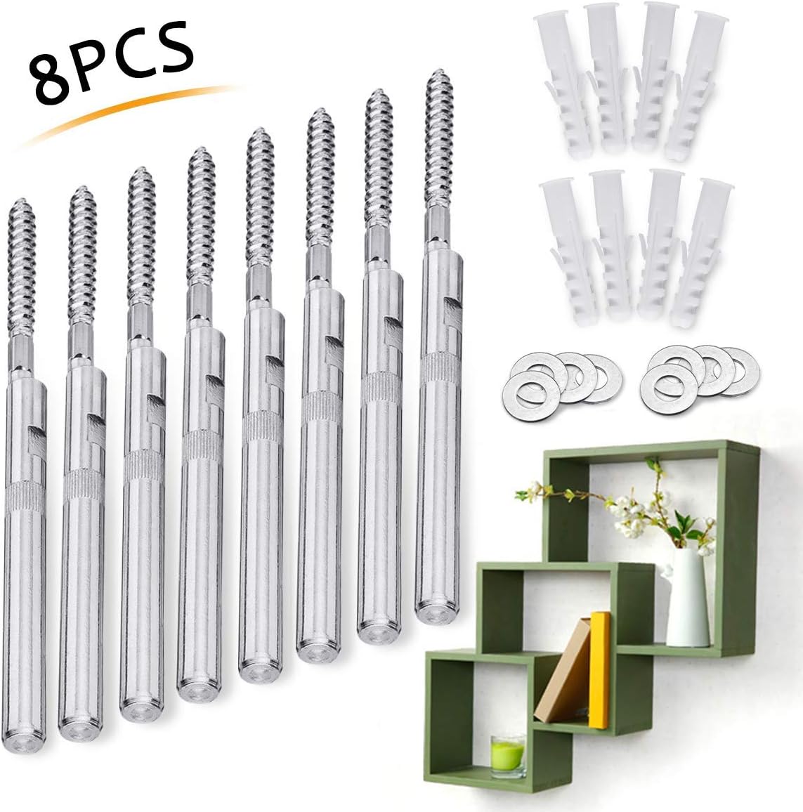 king do way 8Pcs Floating Shelf Brackets Wall Supporting Pins with Screw Hardware for Hidden Shelf Wood Shelf Wall Shelf Installation 184mm Silver 184mm
