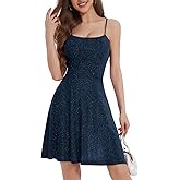 Bbonlinedress Spaghetti Straps Sparkly Homecoming Dress Fit and Flare Glitter Mini Swing Semi Formal Prom Party Club Dress