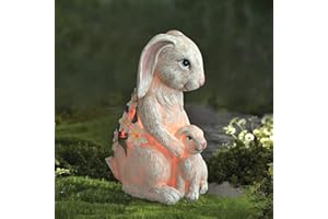 LA JOLÍE MUSE LA Jolie Muse Garden Statue Bunny Decor- Mom & Baby Rabbit Figurine with Solar Color Changing LED Lights for Outdoor Indoor, Patio Yard Lawn Ornament, Gifts for Mom