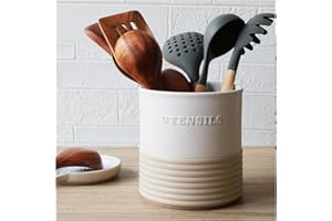 WILDMOS Ceramic Utensil Holder,Farmhouse Kitchen Utensil Holder for Countertop,Large Kitchen Utensil Organizer,Cooking Utensil Crock.