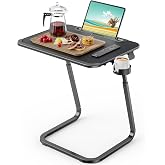 SAIJI Heavy Duty TV Trays Upgraded TV Tables for Eating on Couch | Angle &amp; Height Adjustable Living Room Dinner Table, Laptop Desk for Sofa/Bedside/ Recliner, with Cup Holder and Tablet Slot