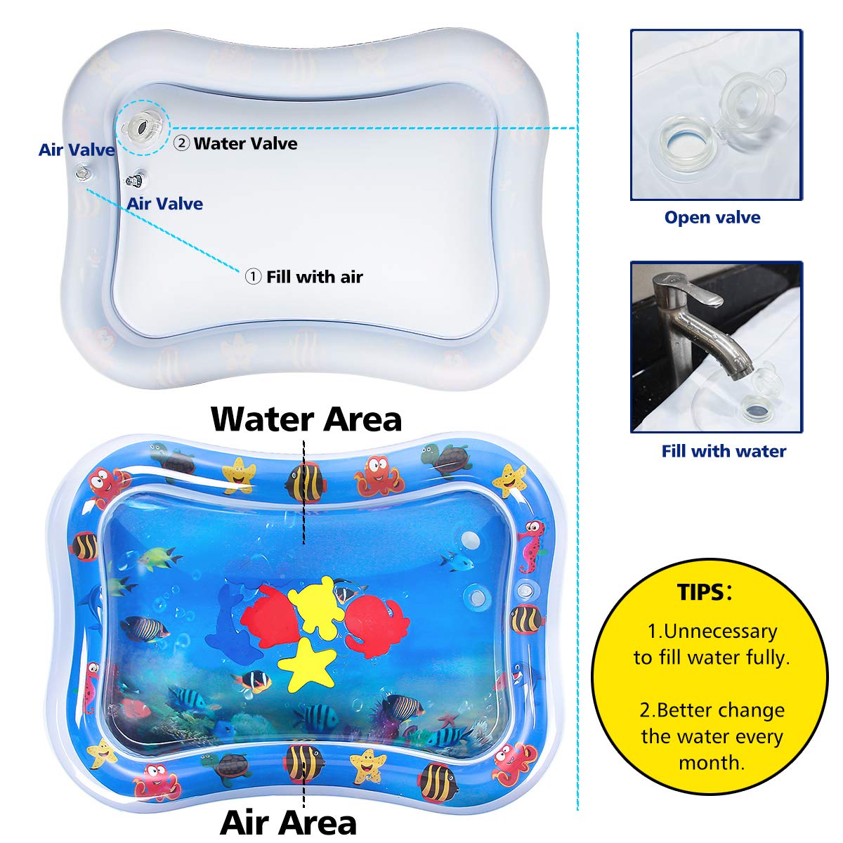 Dreampark Inflatable Tummy Time Premium Water Mat for Infants & Toddlers, Activity Center Your Baby\'s Stimulation Growth Baby Toys 3 to 12 Months (26”x20”, 2 Pack)