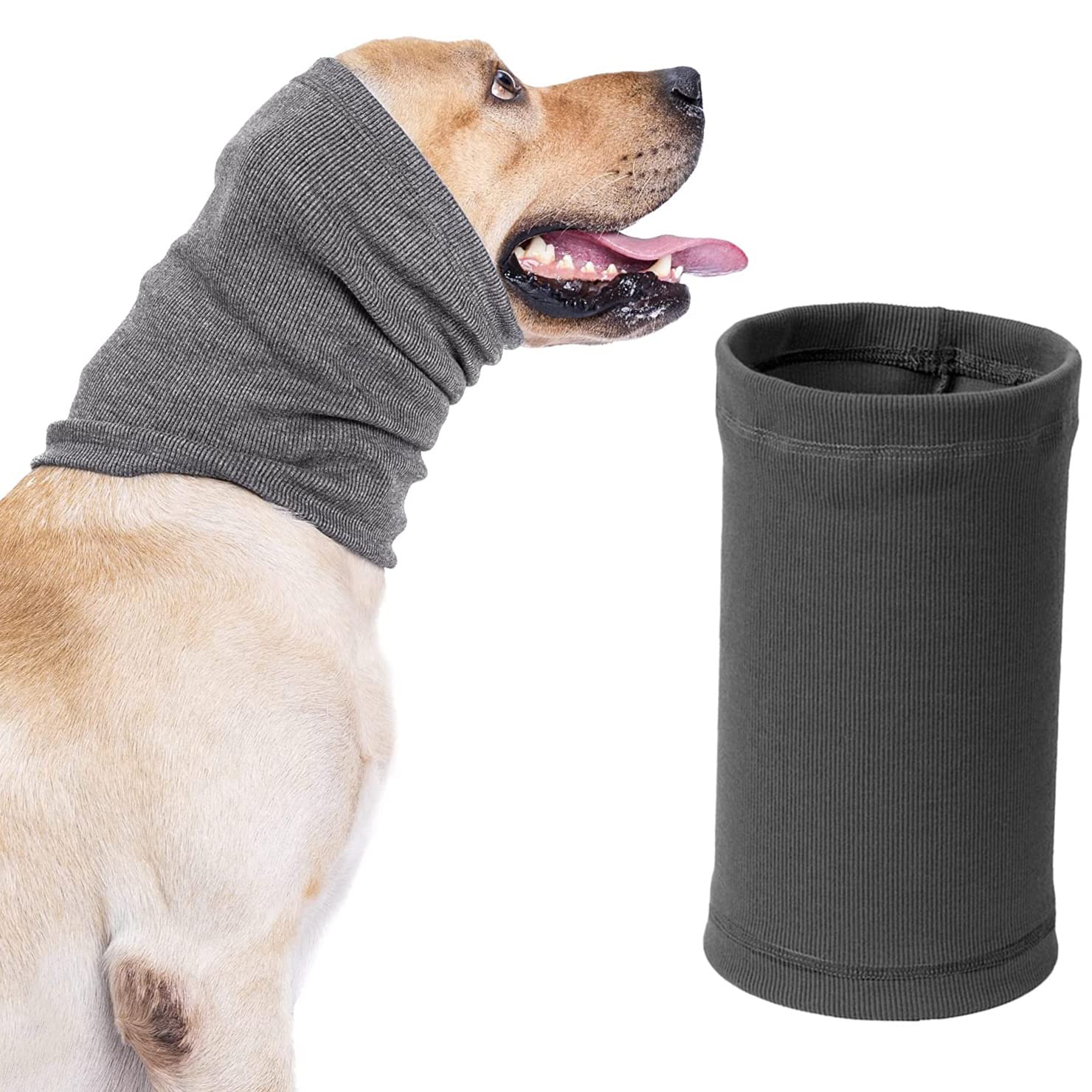 Menmamenma Dog Snood Dog Neck and Ears Grooming Ear Muffs Noise Protection Helps Calm Pet Hoodie Warmer Headwear Covers for Comfort Bathing Anti Anxiety Relief at Noise Place (L Size, Grey)