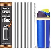 ALINK Stainless Steel Straws for 16oz Owala FreeSip Insulated Water Bottle, 6 Pack Reusable Metal Replacement Straws Compatible With 16oz Owala Freesip Cup Lid Only, Plus Straw Brush, Dishwasher Safe