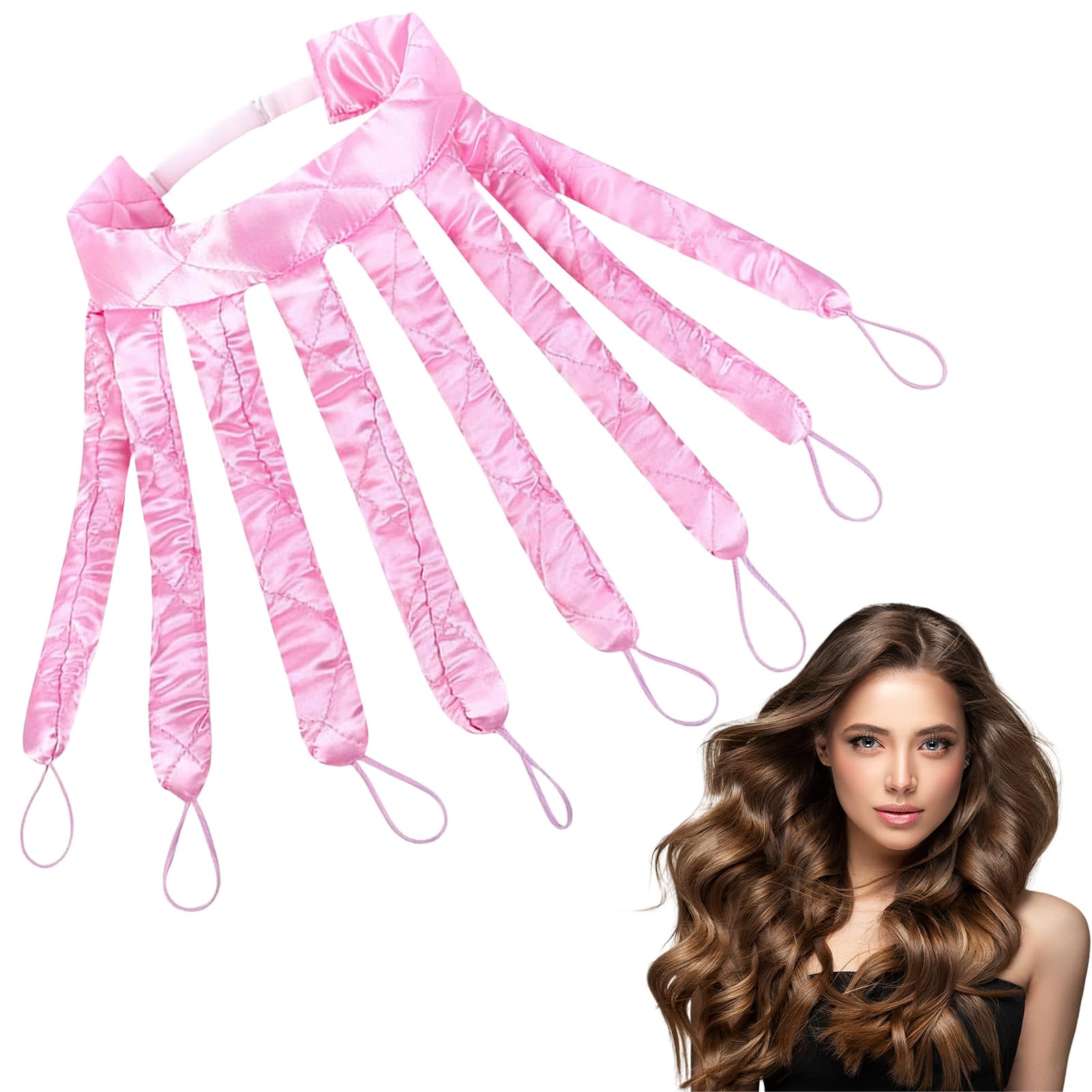 Siliget Heatless Hair Curlers, Overnight Heatless Curlers Soft Satin, Hair Curlers No Heat for Long Hair DIY Styling (Pink)