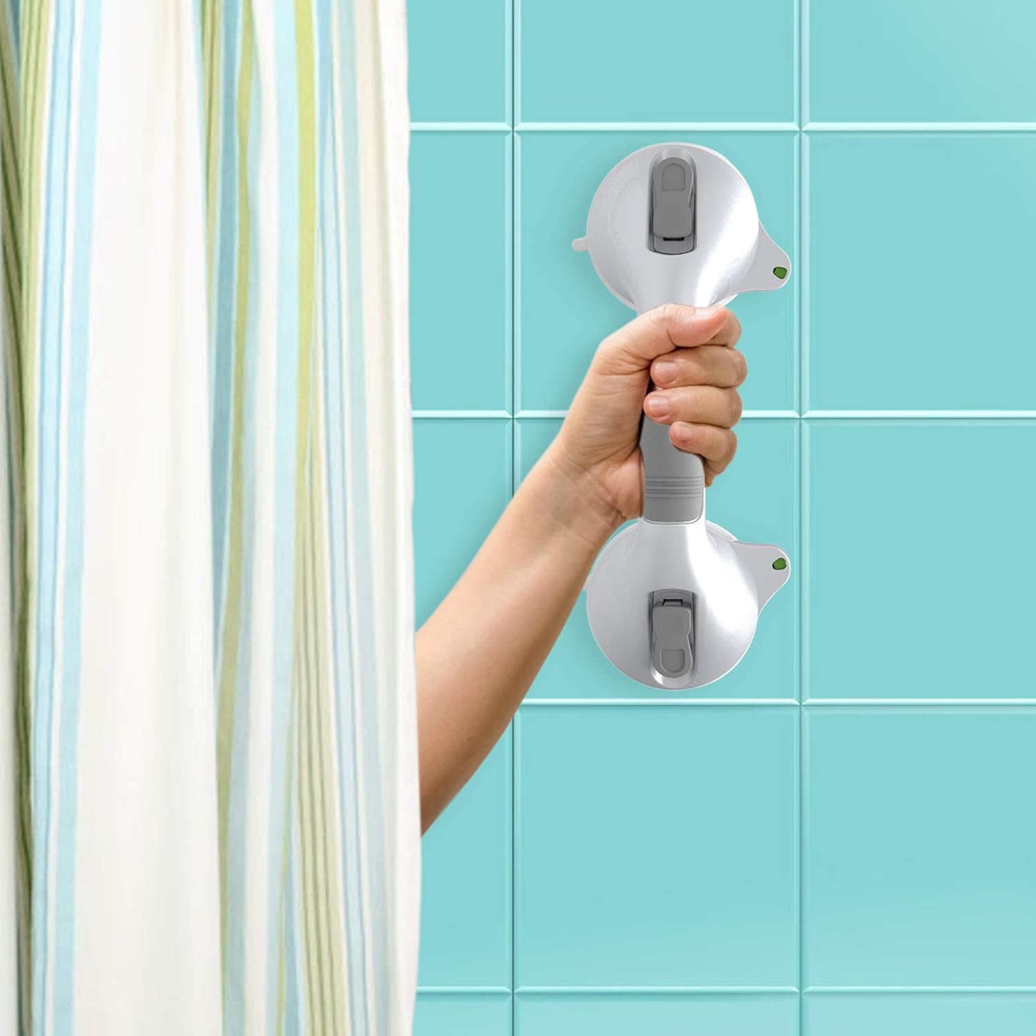AmeriLuck Suction Bath Grab Bar 12" with Indicators, Bathroom Shower Handle (Silver, 2 Pack): Home & Kitchen