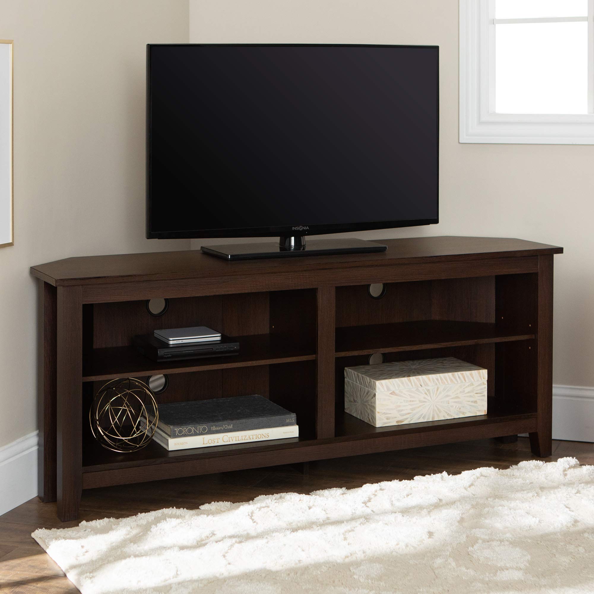 Walker EdisonMilton Classic 2 Shelf Corner TV Stand for TVs up to 65 Inches, 58 Inch, Espresso