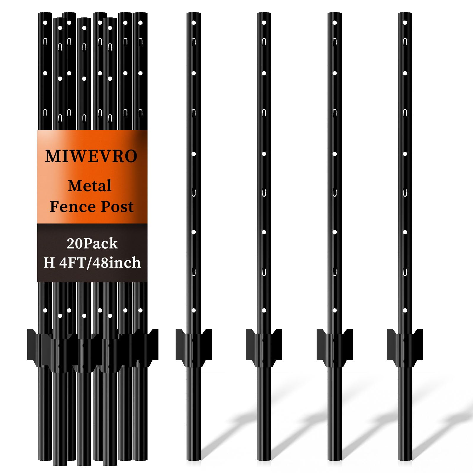 Photo 1 of 20 Pack Garden Fence Post, 4 Feet Heavy Duty Metal U-Post for Wire Fence, No Dig Garden Fence Stakes for Temporary Fencing, Electric Fence Wire, Corner Anchor, and More-Black