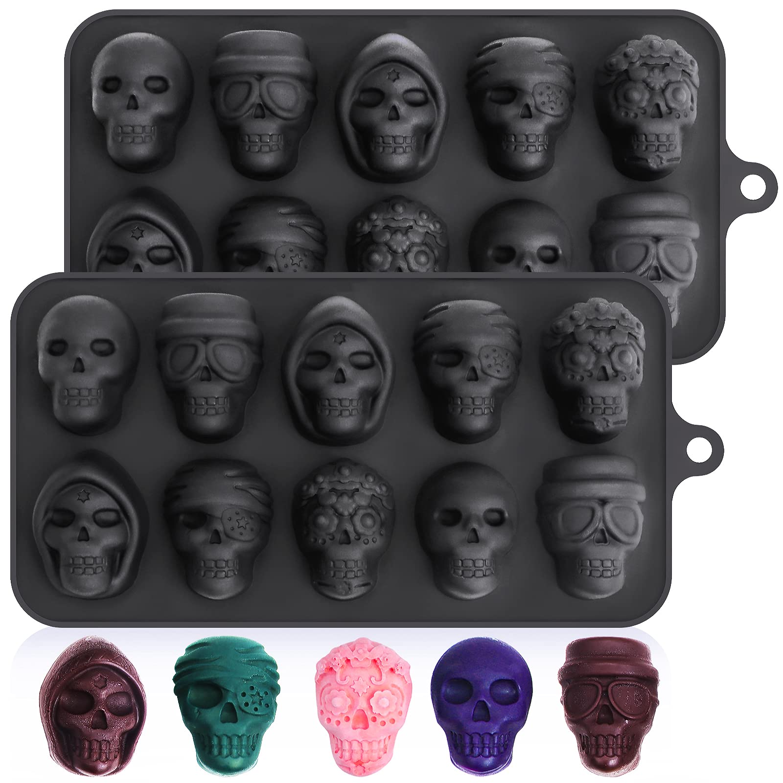 Webake Skull Chocolate Moulds Silicone 2 Pcs Skull Ice Cube Moulds Halloween Chocolate Mould Wax Melt Candy Molds for Halloween Party