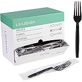 Laojbaba Plastic Fork Disposable Individually Packaged Forks Black 7-Inch Commercial Take Away Forks,Super Hard Mass Heavy Individually Wrapped Fork 100 PCS
