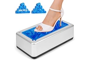 KIMILUS Shoe Cover Dispenser with 200 Pcs Disposable Shoe Covers Automatic Shoe Cover Dispenser Fits Size Up to 11 US Men and up for Home, Factory, Hospital （Silver)