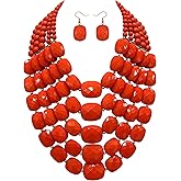 JHWZAIY 5 Layered Colorful Beaded Statement Chunky Necklaces For Women Fashion African Tribal Costume Jewelry Earring Set Multi Strand Bead Collar Choker Bib Handmade