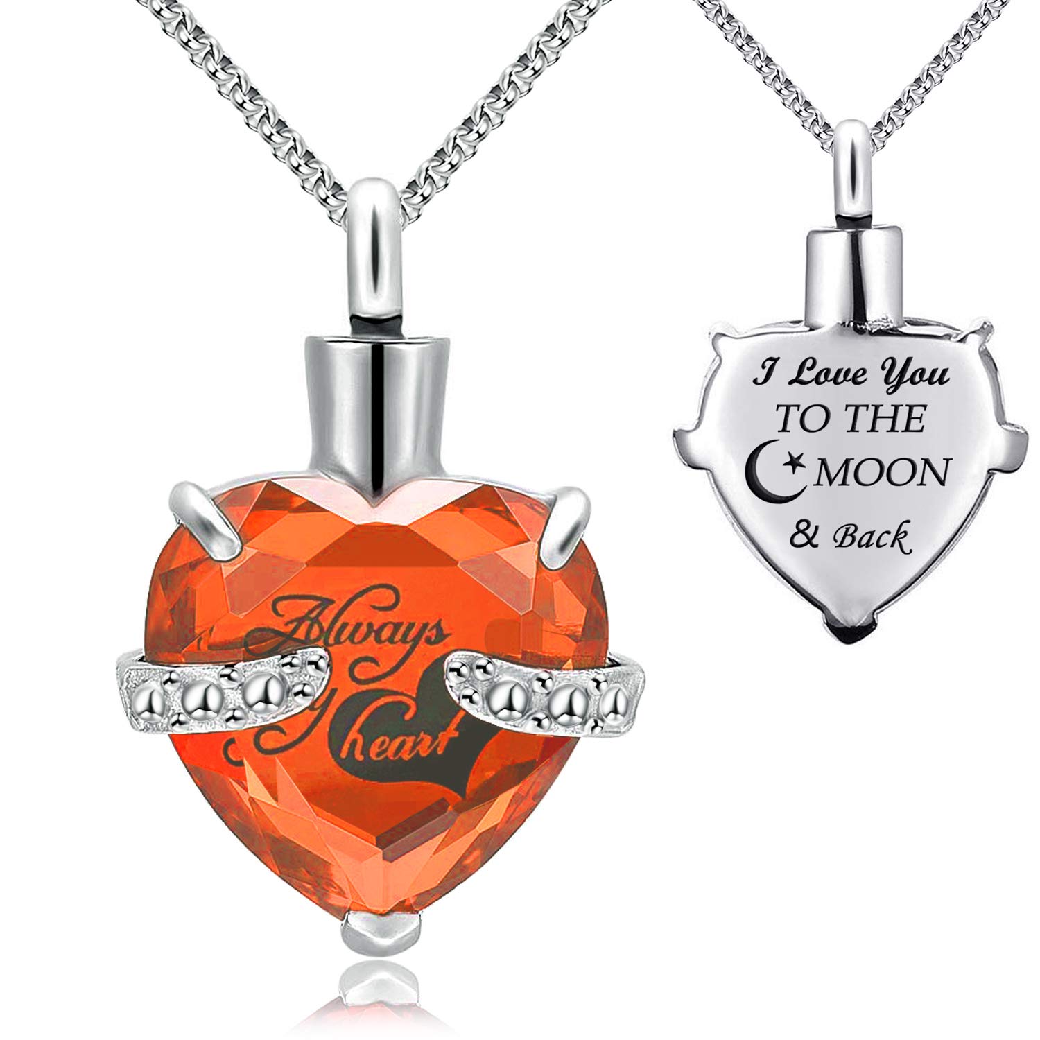 YOUFENG Jewellery Urn Necklace for Ashes Always in My Heart I Love You to The Moon and Back Birthstone Cremation Keepsake Pendant Necklaces (October) — image 1