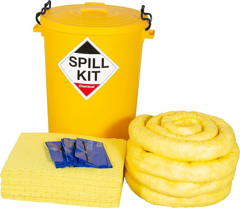 90 Litre Chemical Spill Kit Yellow Drum Absorbent Socks Pads Workplace Safety