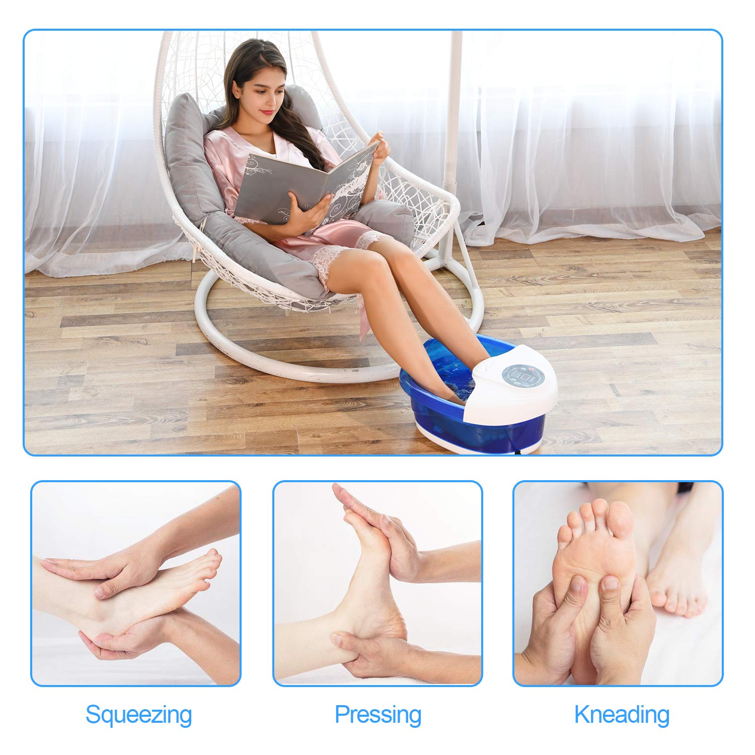 Foot Spa Misiki Foot Bath Massager with Heat Bubbles Vibration and Auto Shut-Off, 4 Massage Rollers and Pedicure Stone for Acupressure Shiatsu Massage to Relieve Feet Muscle Pain: Beauty