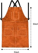 LeaSeek Leather Welding Apron Heat Resistant Flame Retardant Heavy Duty BBQ Bib view 2