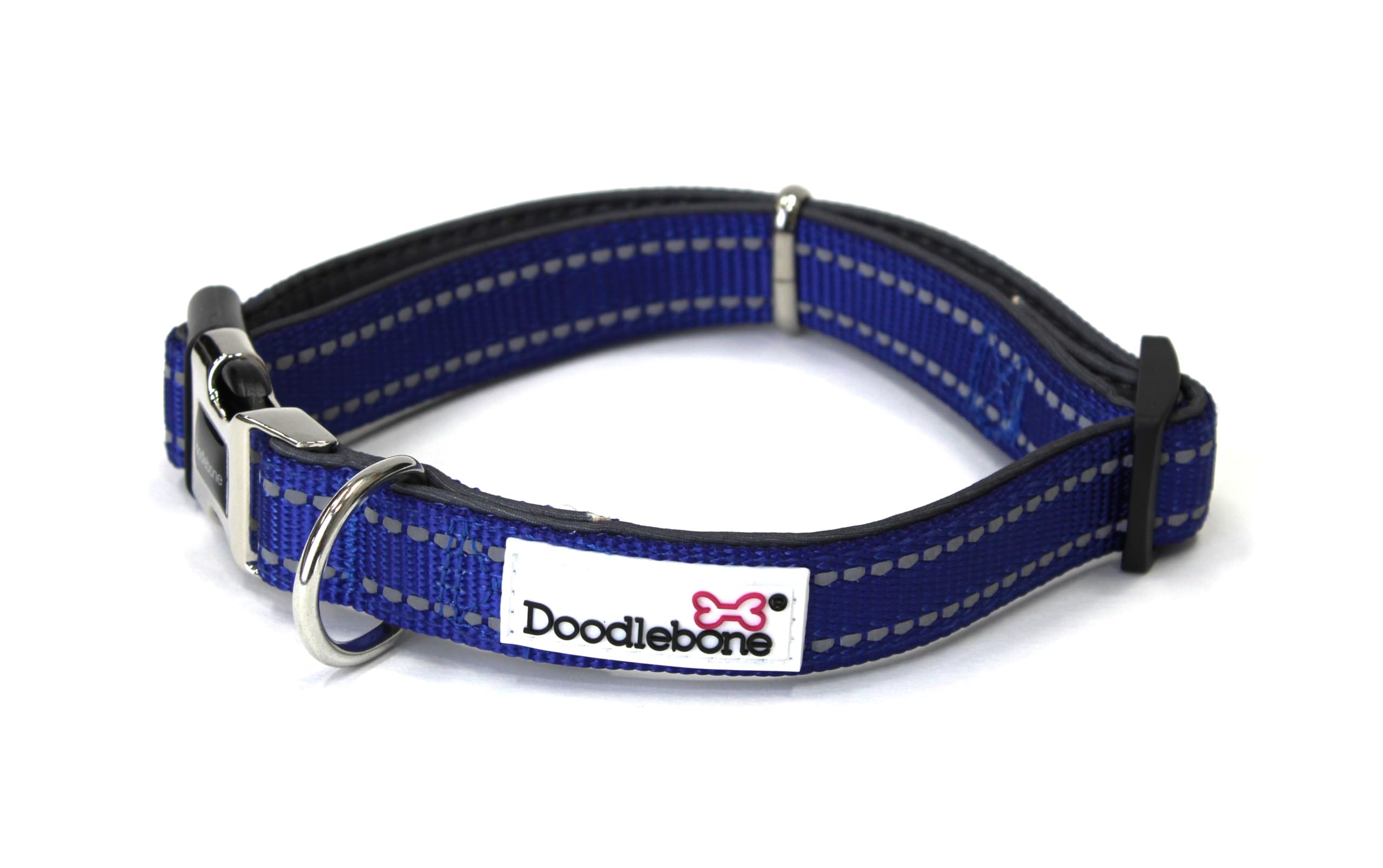 Doodlebone – Padded Dog Collar – Adjustable Breathable Comfort Collar with Reflective Stitching, Strong D Ring & Durable Metal Buckle for Daily Walks – Size 1-2 22–30cm - Cobalt — image 1