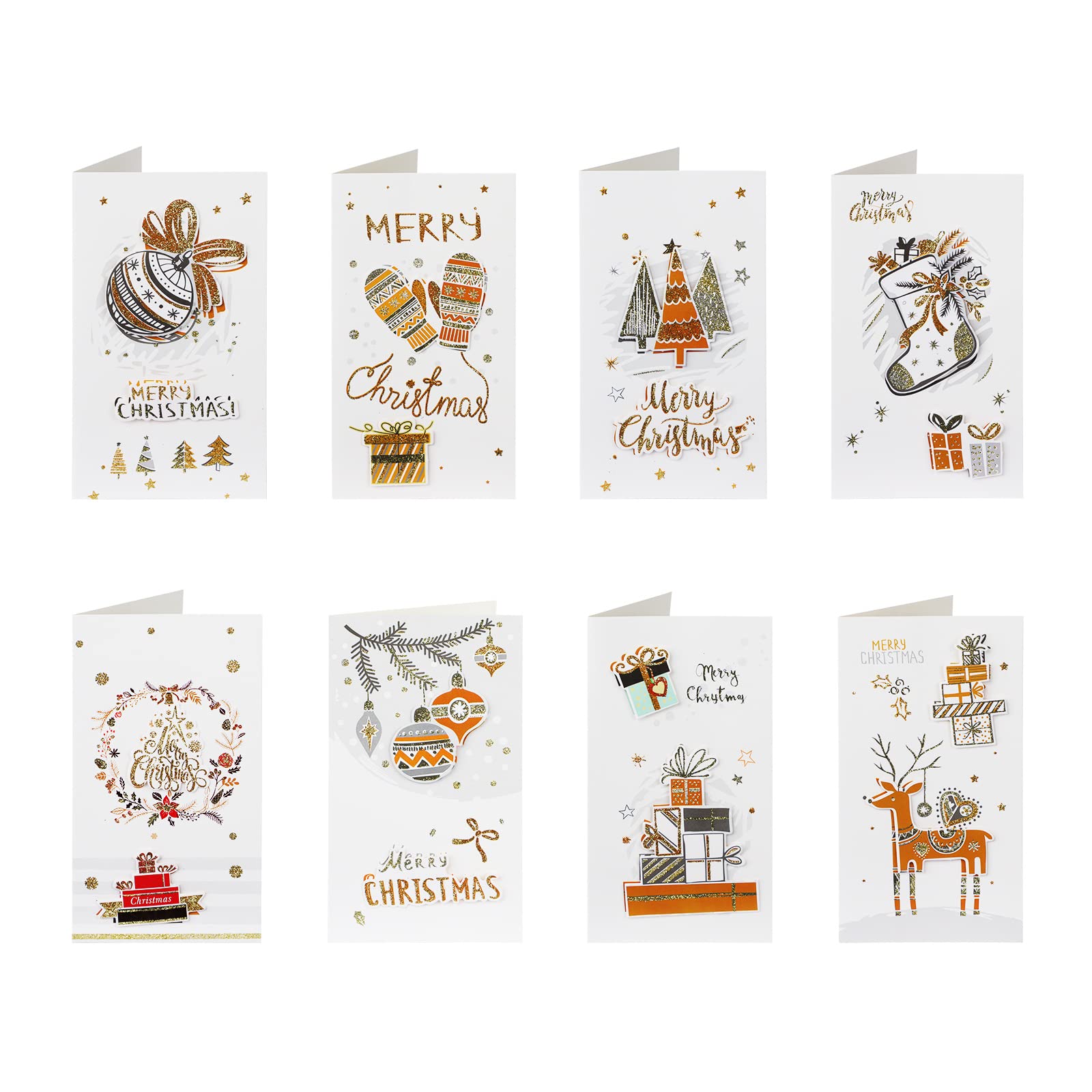 Qchomee 24Pcs 3D Christmas Greeting Cards Blank with Envelope Tree Reindeer Card New Year for Xmas, Wedding Invitation, Birthday, Festival Cards, Beige