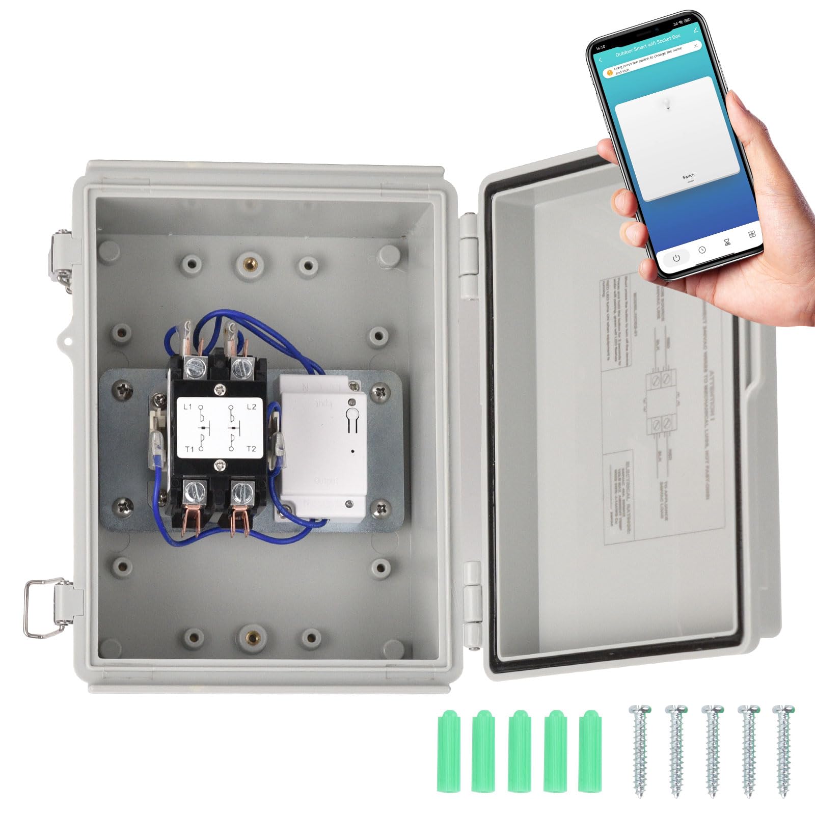 Photo 1 of Outdoor Smart WiFi Outlet Box, Zuomeng Heavy Duty 50A Resistive 240VAC 40A 10HP Wireless Pool Pump Heater Control, Remote & Voice Control, Compatible with Smart Life Alexa Google Home, UL Listed