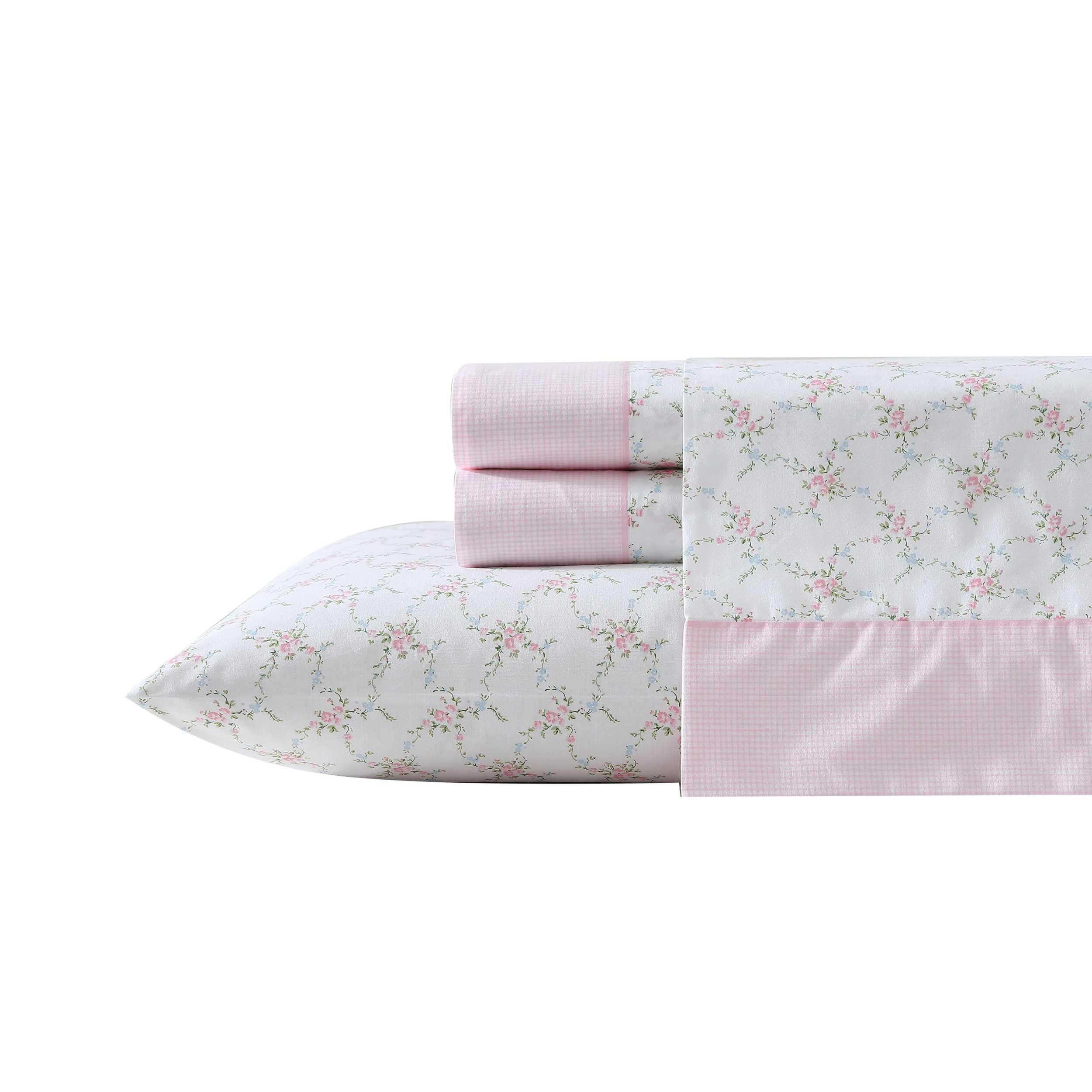 Laura Ashley - Full Sheet Set, Breathable Percale Cotton Bedding, 200 Thread Count, Floral Home Decor (Pink, Full) Image Laura Ashley - Full Sheet Set, Breathable Percale Cotton Bedding, 200 Thread Count, Floral Home Decor (Pink, Full) Image