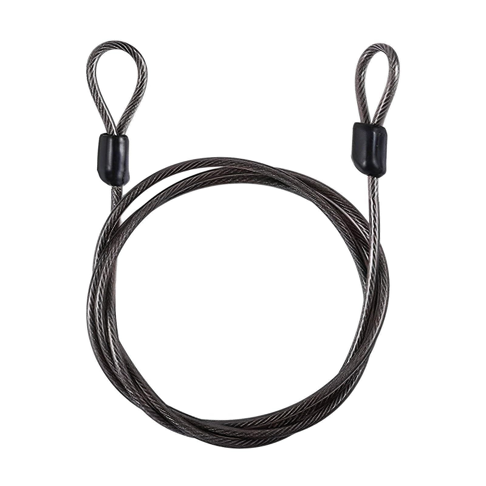 Photo 1 of Steel Vinyl Coated Safety Cable Lock with Double Loop - 6.6ft x 2.5mm Steel Cable Rope - Black
