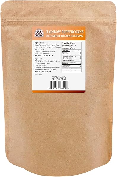 52USA RAINBOW PEPPERCORNS, 12OZ, PEPPERCORN FOR GRINDER REFILL, WHOLE WHITE PEPPER CORNS, RED PEPPERCORN, BLACK PEPPERCORNS, MIXED PEPPERCORNS, RAINBOW PEPPER MIX