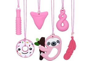 MABERRYTECH DIRECT Chew Necklaces for Sensory Kids, Silicone Chewy Necklace Sensory Stim Toy for Girls Boys, 6 Pack Sensory Chew Toys for Kids Teens Adults with Autism Anxiety ADHD SPD or Other Sensory Needs - Pink