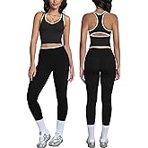 ABOCIW Womens Color Block Workout Sets Racerback Tank Top High Waist Leggings Gym Set Yoga Pilates Outfits