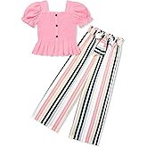 FoWear Girls Clothes Solid Color Square Collar Stretch Top and Wide Leg Pants Clothes for Teen Girls 6-14Y