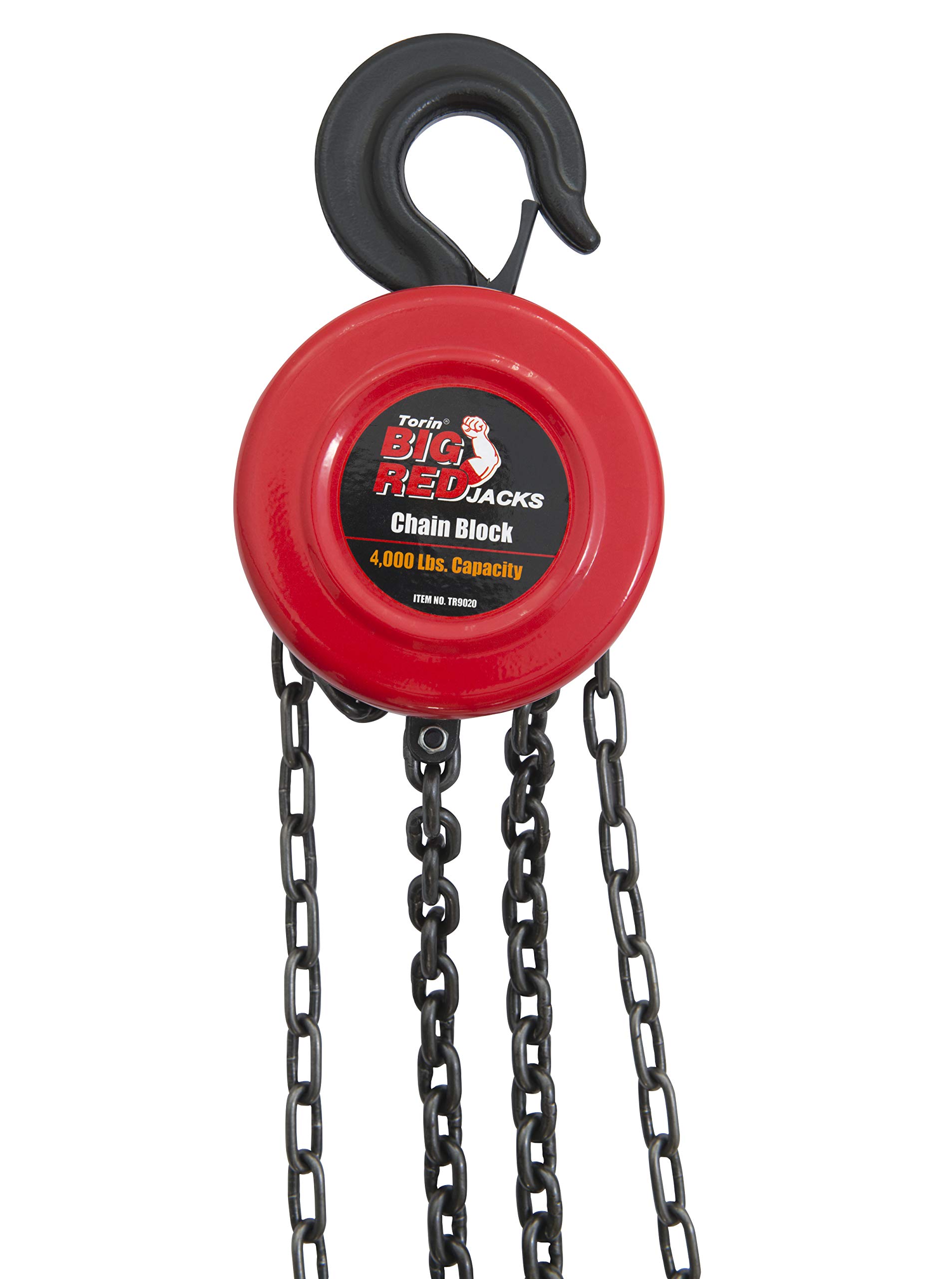 Torin Big Red Chain Block / Manual Hoist with 2 Hooks, 2 Ton (4,000 lb) Capacity