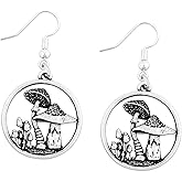 HAQUIL Vintage Mushroom Earrings Circle Tree Magical Forest Dangle Drop Earrings Moonstone Mushroom Gifts Moon For Women