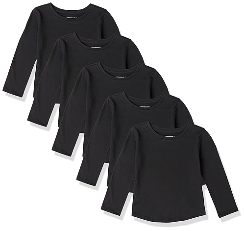 Amazon Essentials Toddler Girls' Long-Sleeve T-Shirts, Pack of 5, Black, 4T