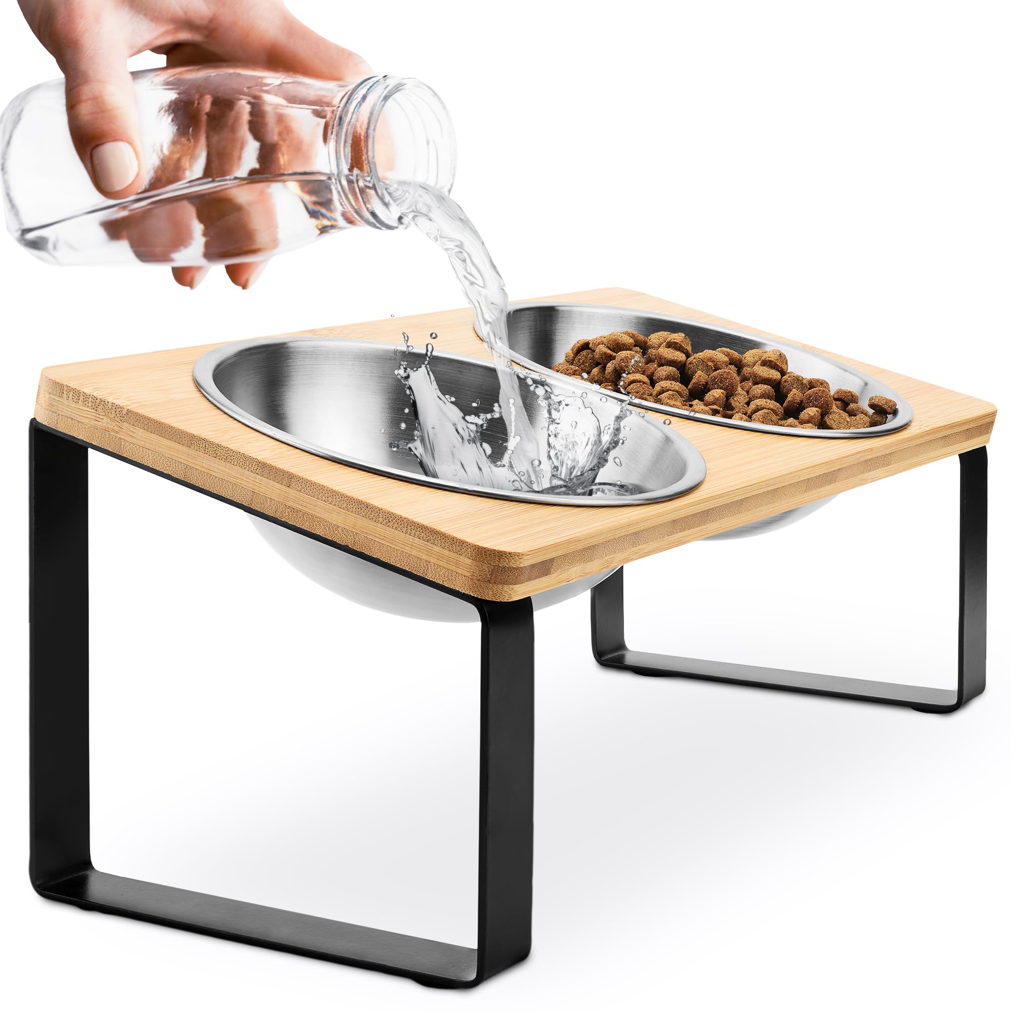 Photo 1 of Raised cat Bowls for Indoor Cats by WinTruffles, Elevated cat Bowls, Tilted and Elevated Anti Vomiting Cat Dishes for Food and Water, Set of 2 Stainless Steel Bowl