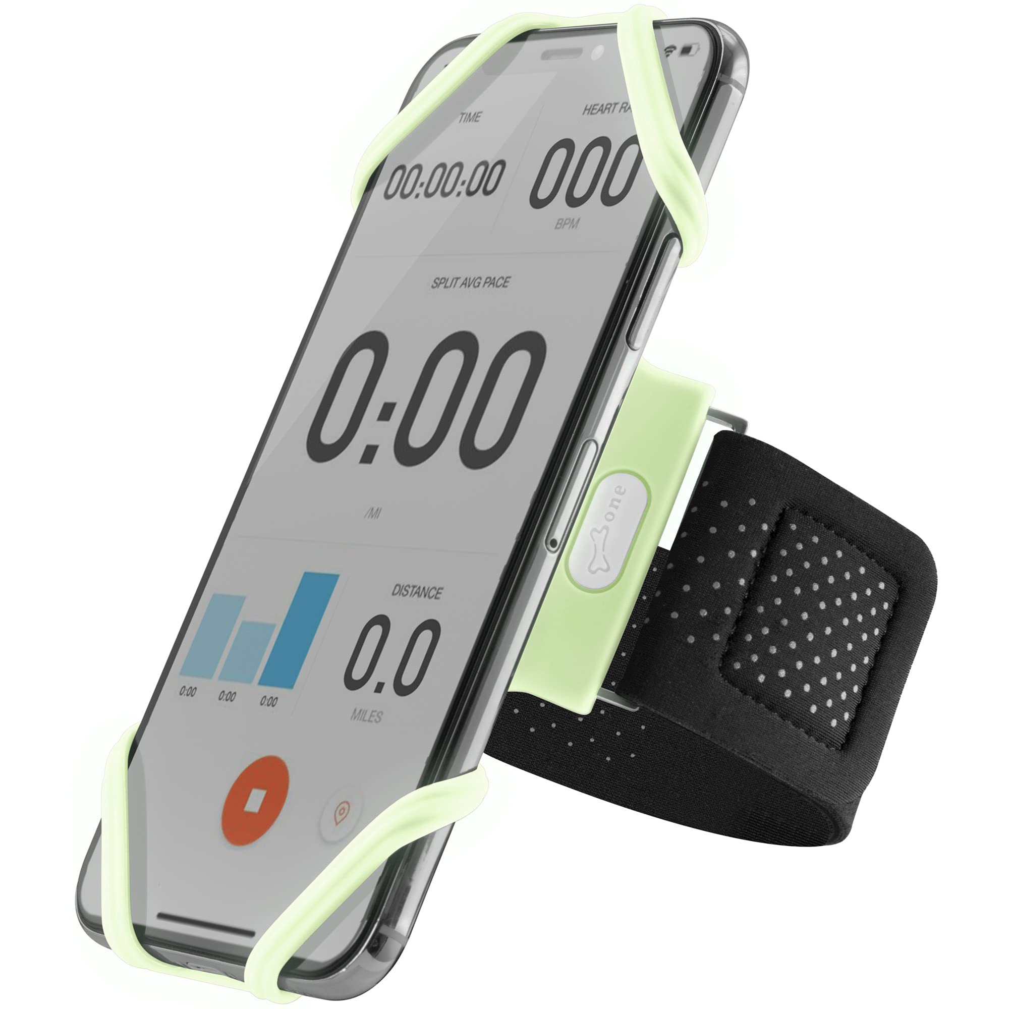BONE Run Tie, Running Armband Phone Holder, Skin-Friendly & Washable Silicone Sport Armband, Universal Workout Phone Carrier Compatible with 4"-6.7" Smartphones (Luminous - Size L/Arm Size 9.8-15.7")