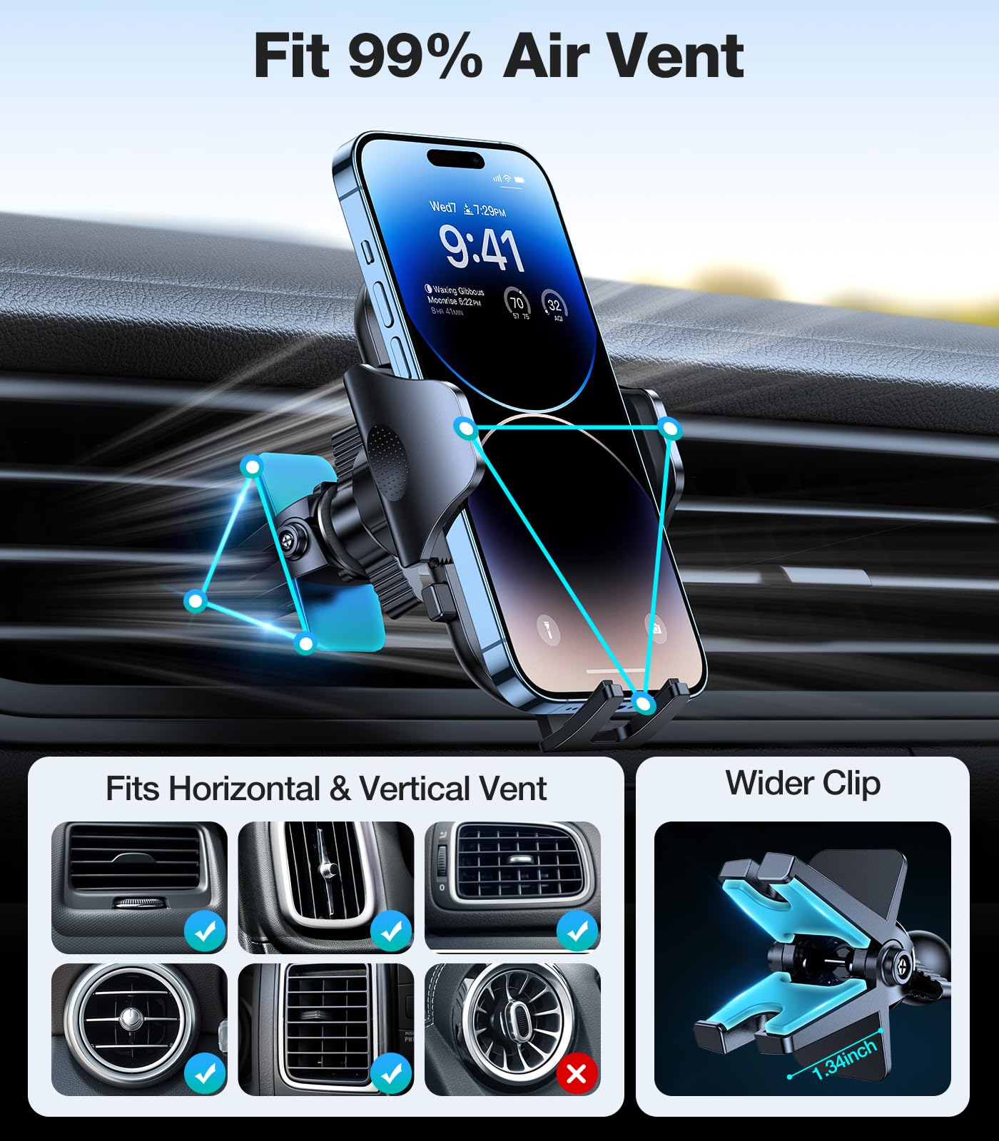 VICSEED Upgrade Ultra Stable Car Phone Holder Mount【Double Lock Metal Clip】 Universal Air Vent Phone Mount,Mobile Cell Phone Holder for Your Car,for iPhone 17 Pro Max 16 and All Phone