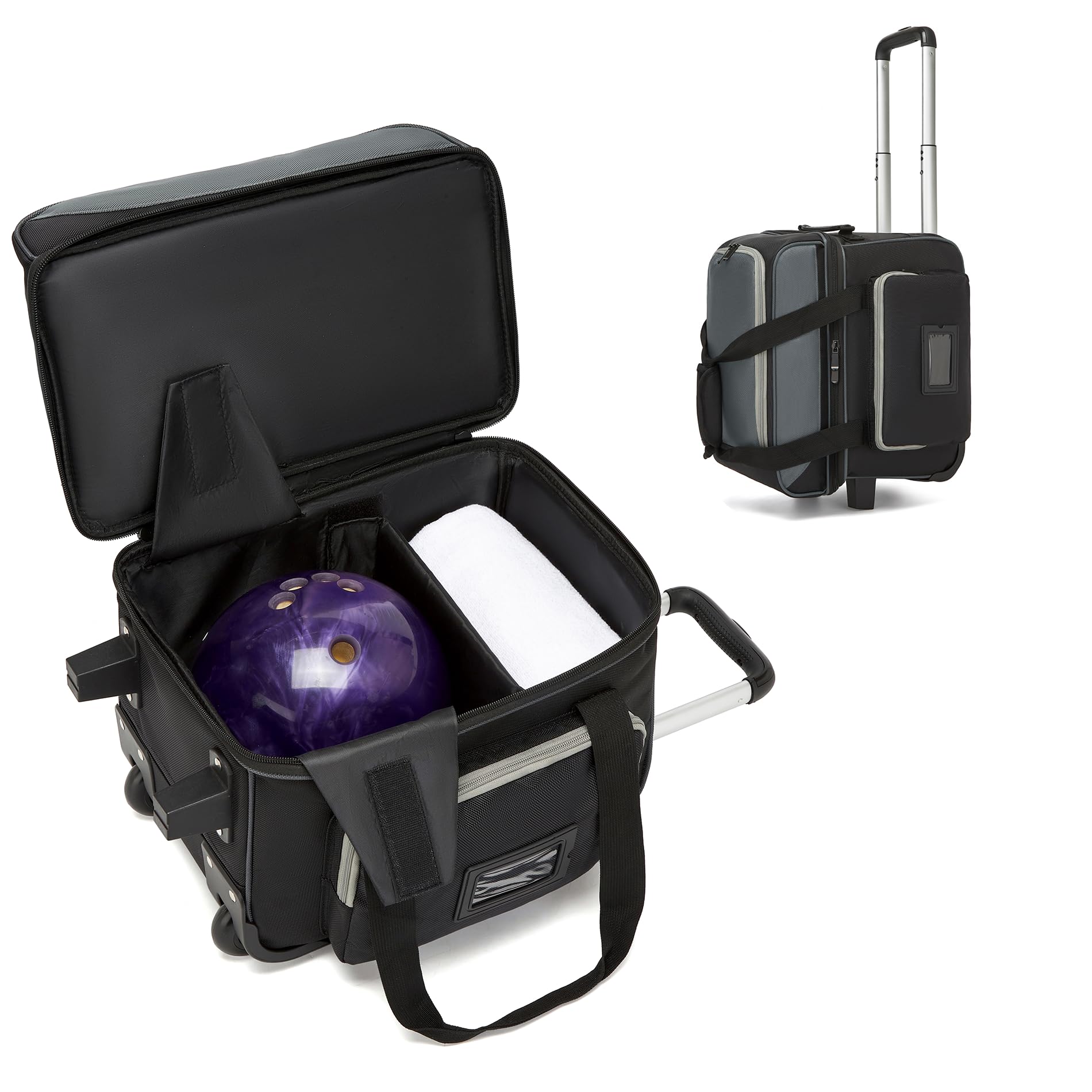 Photo 1 of JMIANeodark Bowling Ball Bag with Separate Shoe Compartment, Single Roller Bowling Bag with Wheels and Retractable Handle Extends to 37.0 Inches, Padded Foam Ball Insert, Gray (1 Ball Bowling)