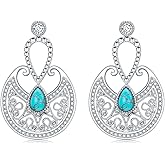 Reaii Natural Turquoise Earrings for Women 925 Sterling Silver Vintage Turquoise Earrings Jewelry Birthday Gifts for Wife Mother