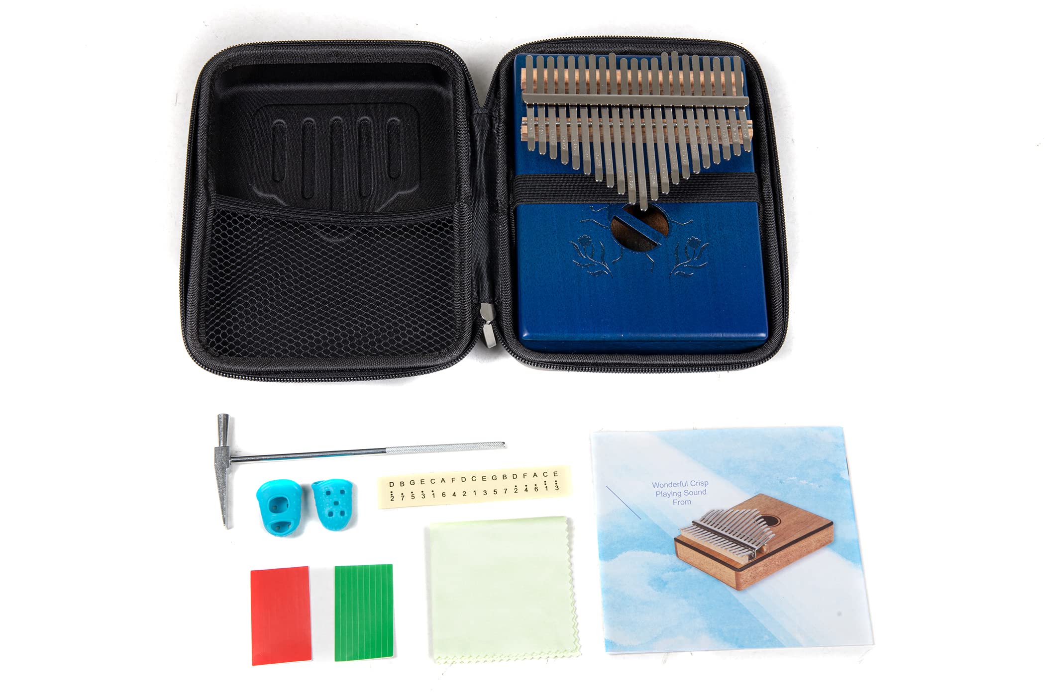 GEWA Kalimba thumb piano mahogany blue, motif beetle, 21 steel reeds, tunable, incl. bag, tuning hammer, instructions