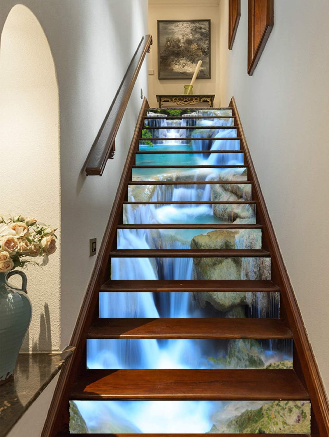 FLFK 3D Stone Waterfall Rock SelfAdhesive Staircase Stickers