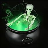 Halloween Decorations Outdoor Witch Cauldron Tripod with Fog Maker & Skull | 52-inch tall display, green light mist effect, large cauldron & skeleton, stable setup for porch yard lawn Halloween scenes