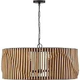 Capital Lighting 344664WK Archer Modern Artisan-Crafted Mango Wood Drum Pendant Ceiling Light Fixture, 6-Light 360 Total Watt
