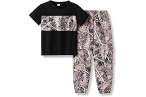 Voxikidio 5-12 Years Boys Clothing Set Camo Short Sleeve Tops & Cargo Pants Outfits Set Fall Spring Summer Fashion Clothing
