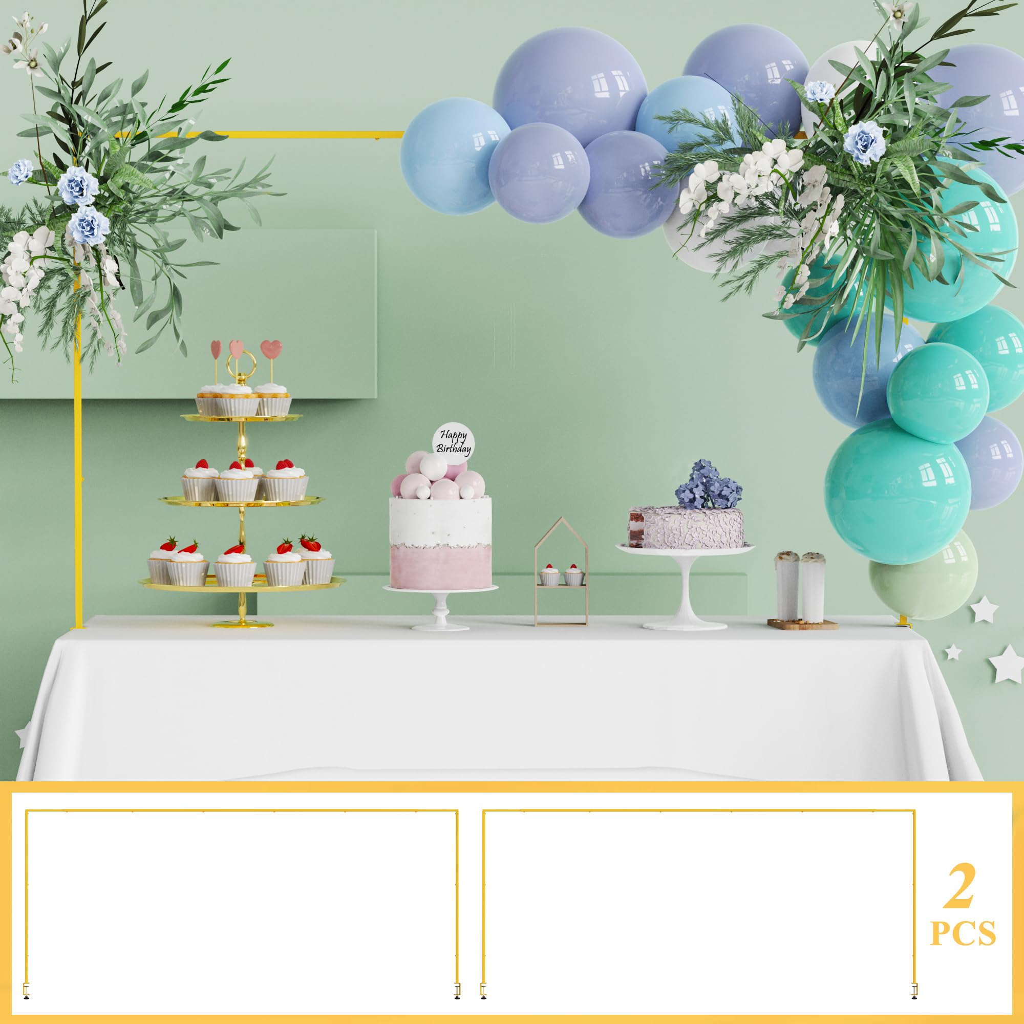 Photo 1 of Xiomot Over The Table Rod Stand with Clamps Adjustable 13''-42'' Tall 29"-98" Length Set of 2 Gold Table Arch Hanging for Wedding Birthday Party Halloween Christmas Decoration