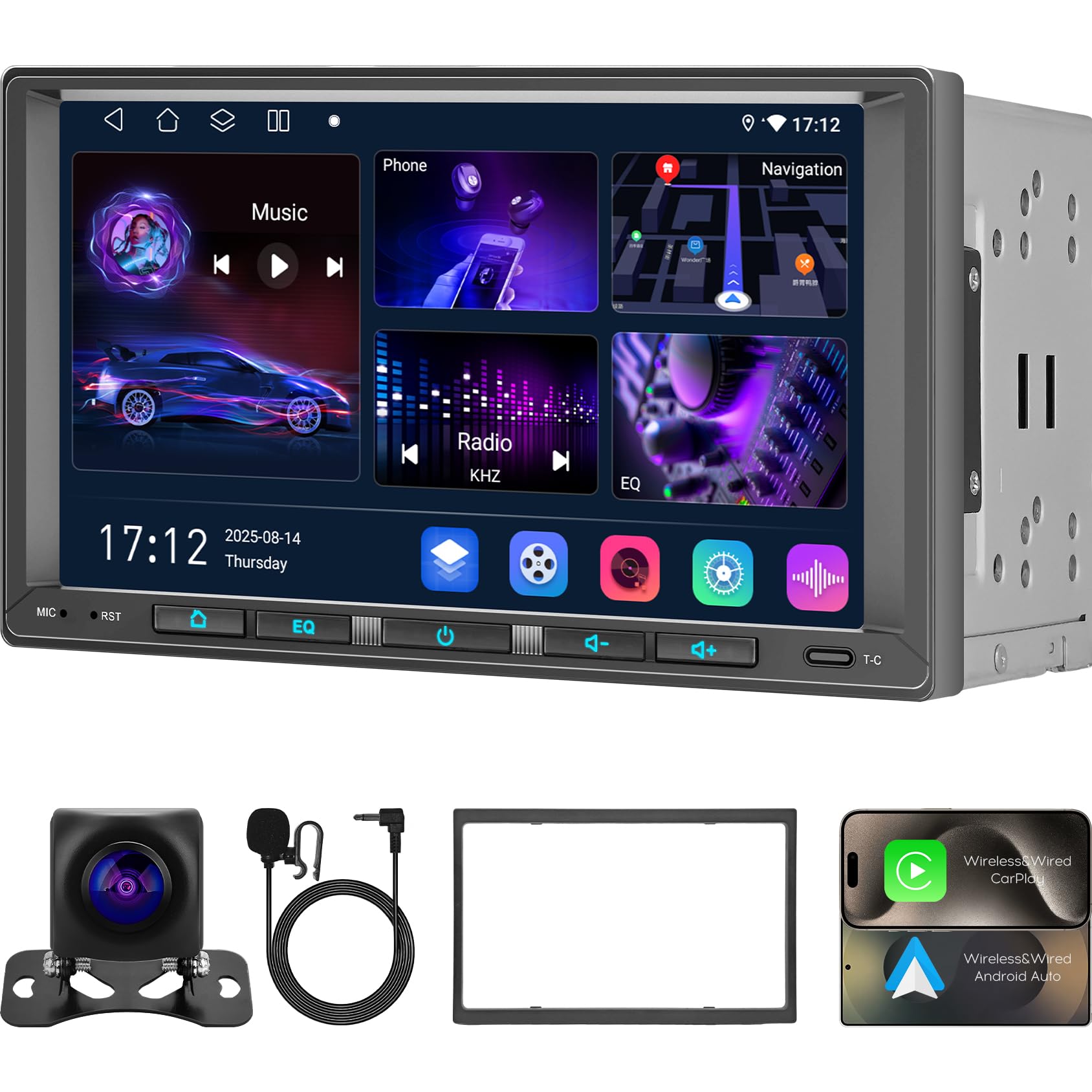 Photo 1 of WENMENGDE 7inch Android Double DIN Car Stereo, Wireless CarPlay & Android Auto, 8 Cores,Chat GPT, 360 Camera Function,Wi-Fi/Bluetooth/USB,Car Radio 4G+32G, 32B-DSP, AHD Rear Camera,FM/AM/GPS/SWC